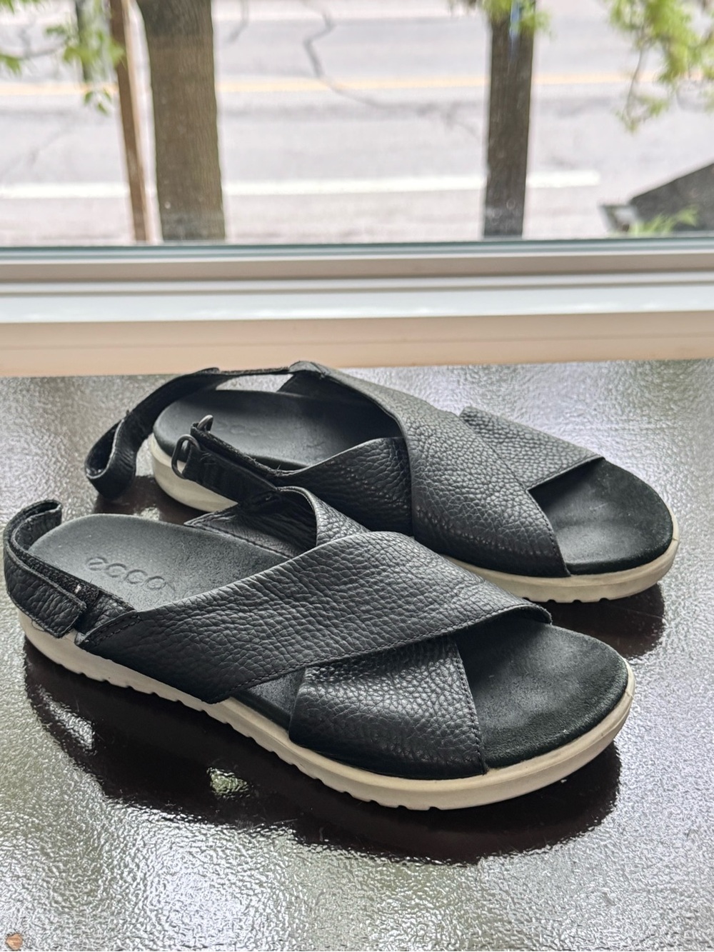 Ecco Black Leather Cross-Strap Slingback Sandals 35.5-36